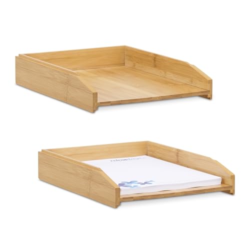 Relaxdays Briefablage 2er Set, aus Bambus, DIN A4 Größe, Natur