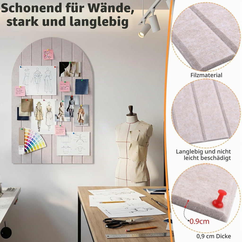 60x40cm Pinnwand, 0.9cm Dick Dekorative Pinnwand Filz(Geschwungen,Beige)