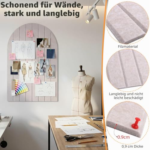60x40cm Pinnwand, 0.9cm Dick Dekorative Pinnwand Filz(Geschwungen,Beige)