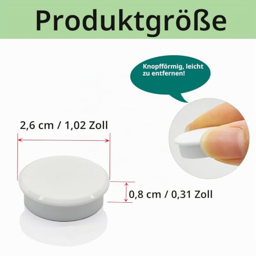 20 starke Kühlschrankmagnete, kleine Magnete für Whiteboard und Spind, robuste Mini-Magnete für Klassenzimmer, Küche und Büro (weiß)
