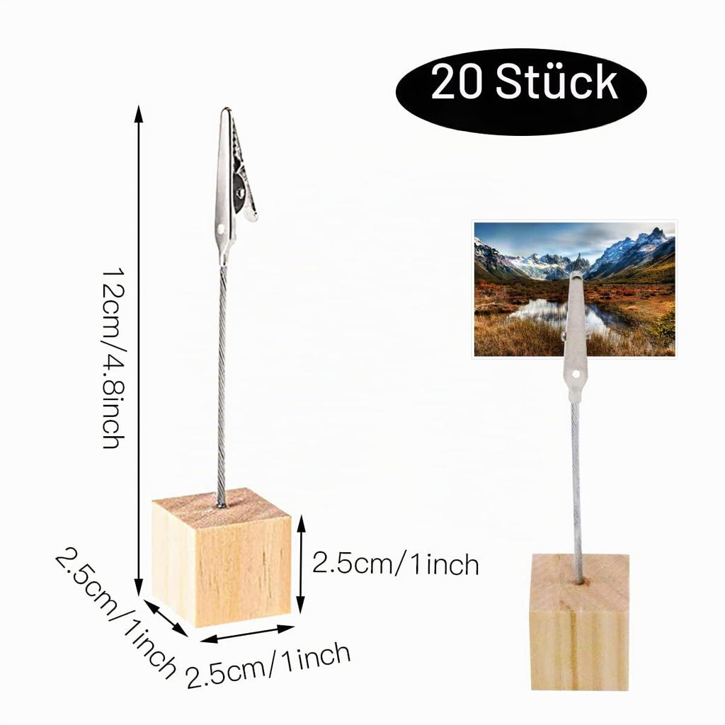 20 Stück Holz Fotohalter mit Klammern, Fotoständer, Postkartenhalter