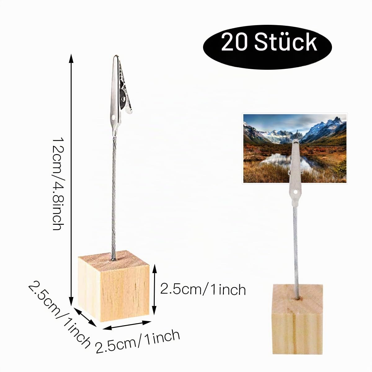 20 Stück Holz Fotohalter mit Klammern, Fotoständer, Postkartenhalter