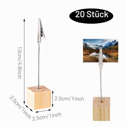20 Stück Holz Fotohalter mit Klammern, Fotoständer, Postkartenhalter