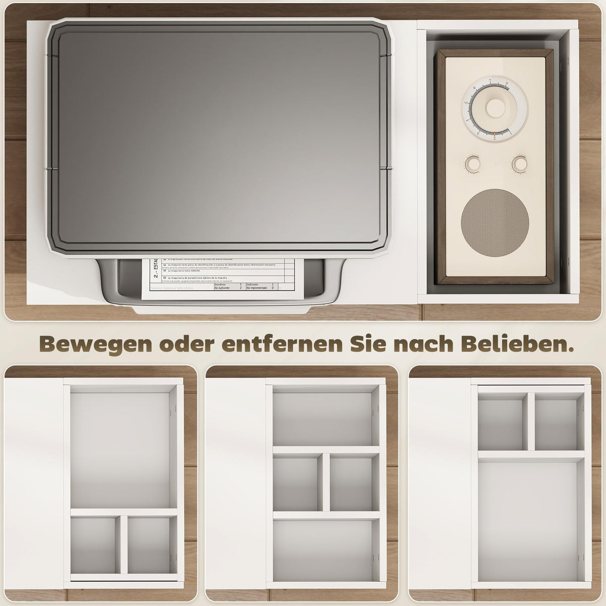 HOMCOM Druckertisch mit Rollen mit Unterteiltem Fach 70 x 34 x 60 cm Weiß