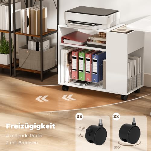 HOMCOM Druckertisch mit Rollen mit Unterteiltem Fach 70 x 34 x 60 cm Weiß