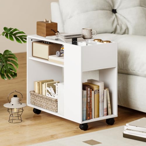 HOMCOM Druckertisch mit Rollen mit Unterteiltem Fach 70 x 34 x 60 cm Weiß