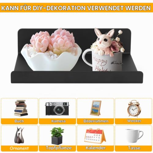 Wandregal, Wandboard, Bilderleiste,Schweberegal, Bad Regal Wand Bücherregal für Wohnzimmer Arbeitszimmer Badezimmer Küche Fotorahmen Dekos (4, Schwarz, 15x11,5x3,5 cm)