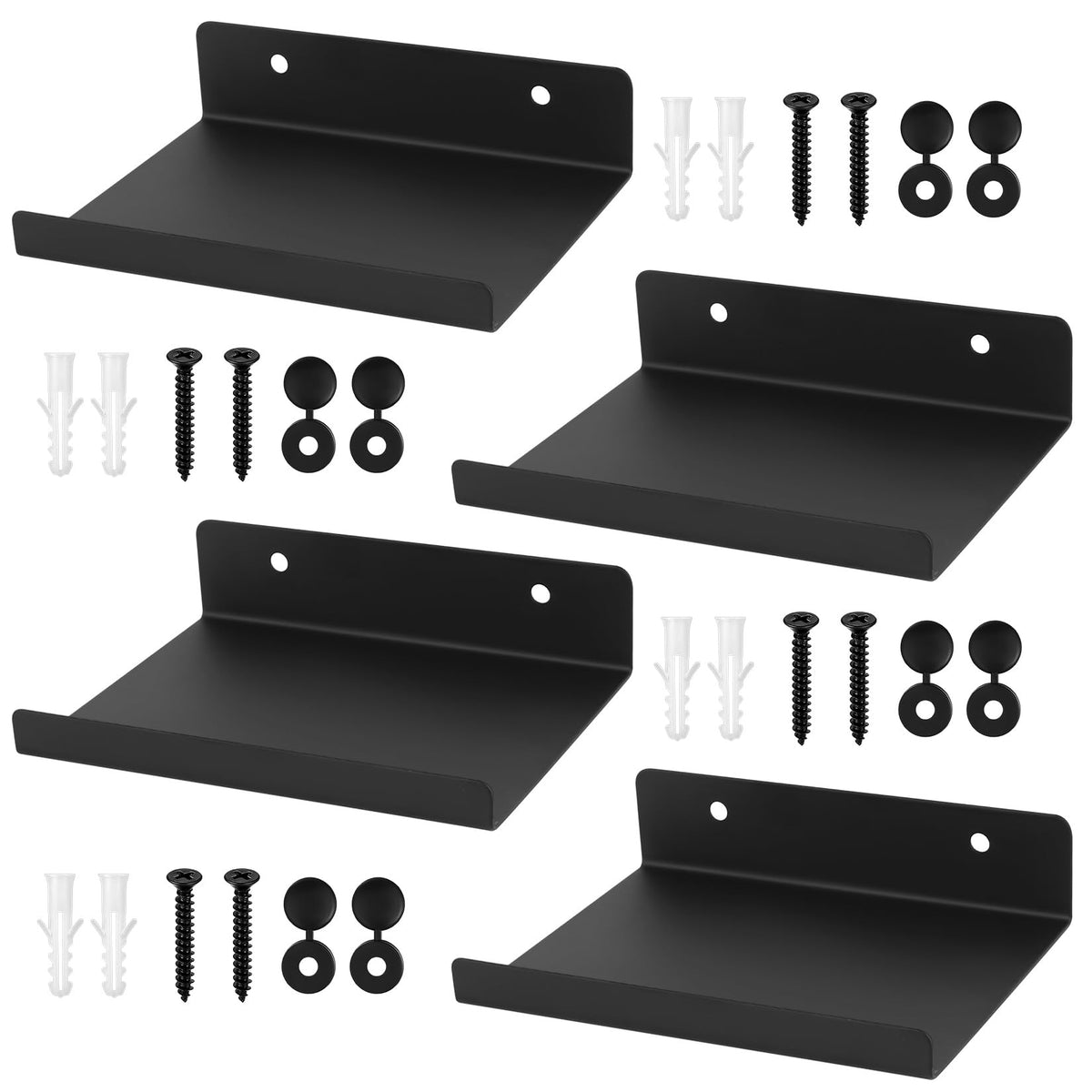 Wandregal, Wandboard, Bilderleiste,Schweberegal, Bad Regal Wand Bücherregal für Wohnzimmer Arbeitszimmer Badezimmer Küche Fotorahmen Dekos (4, Schwarz, 15x11,5x3,5 cm)