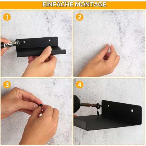 Wandregal, Wandboard, Bilderleiste,Schweberegal, Bad Regal Wand Bücherregal für Wohnzimmer Arbeitszimmer Badezimmer Küche Fotorahmen Dekos (4, Schwarz, 15x11,5x3,5 cm)
