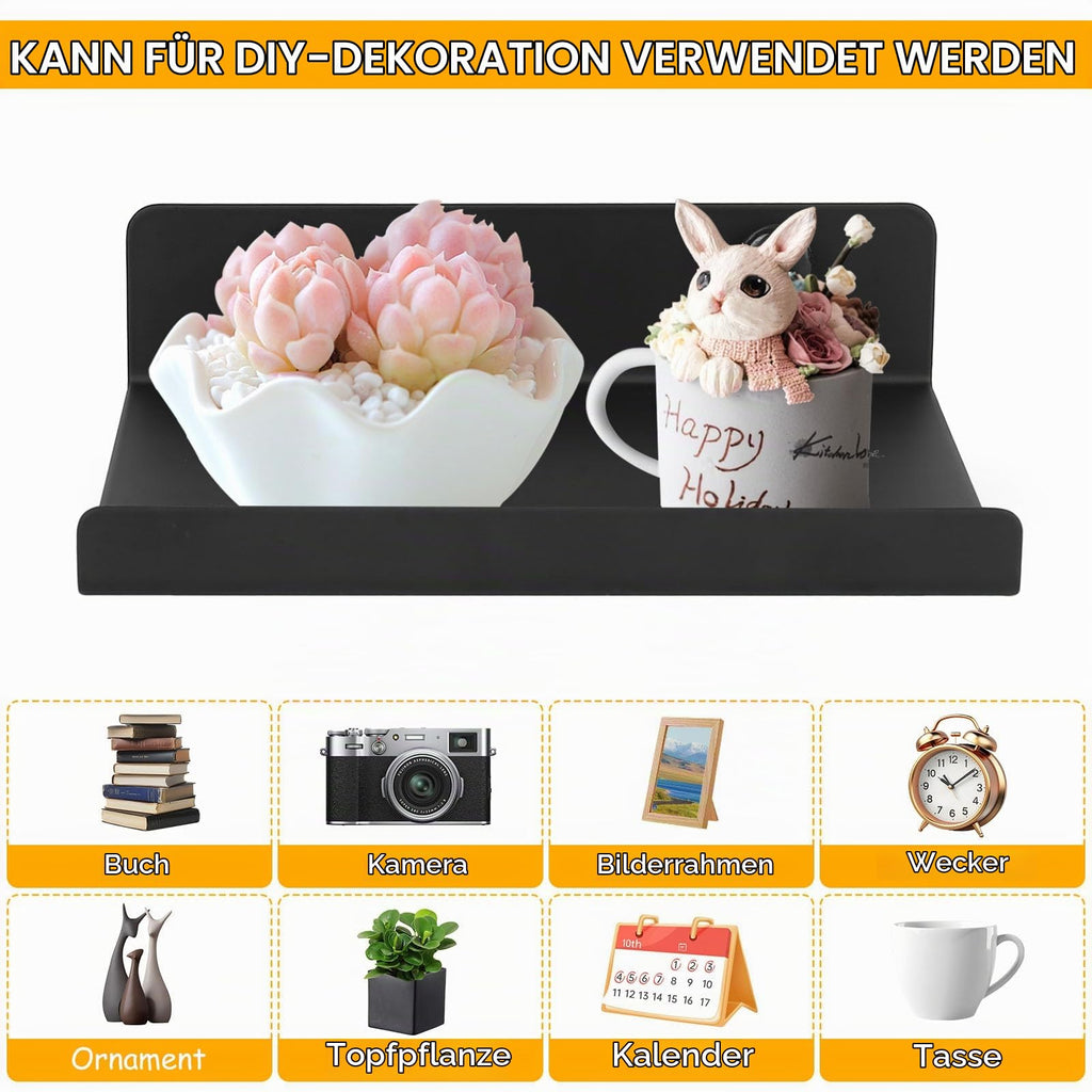 Wandregal, Wandboard, Bilderleiste,Schweberegal, Bad Regal Wand Bücherregal für Wohnzimmer Arbeitszimmer Badezimmer Küche Fotorahmen Dekos (4, Schwarz, 15x11,5x3,5 cm)