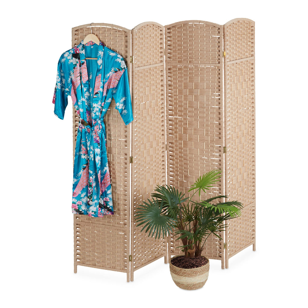 Relaxdays Paravent, 4-teilig, Raumtrenner faltbar, HxB 170x160 cm, Natur