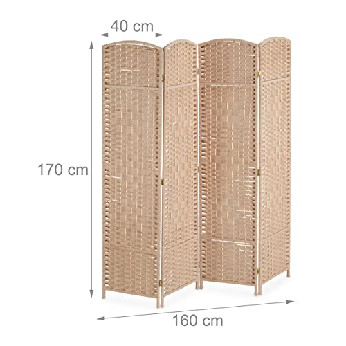 Relaxdays Paravent, 4-teilig, Raumtrenner faltbar, HxB 170x160 cm, Natur