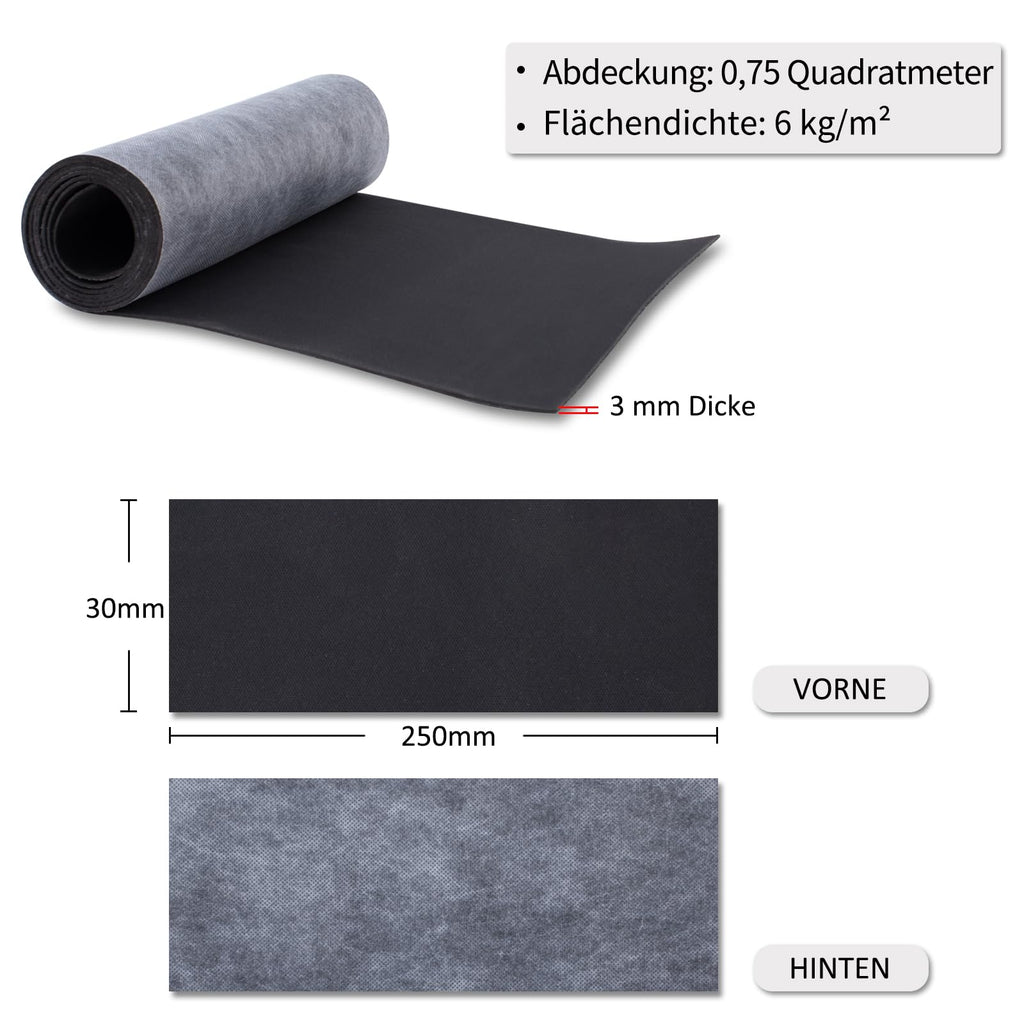 BXI Mass Loaded Vinyl Schallschutzmatte Dämmung - 6 kg/m², 30 x 250 cm MLV Schallschutzfolie, Schalldämmung Trittschalldämmung Isoliermatte, Schalldichte Barriere, Anti-Vibrationsdämpfung, 3 mm Dicke