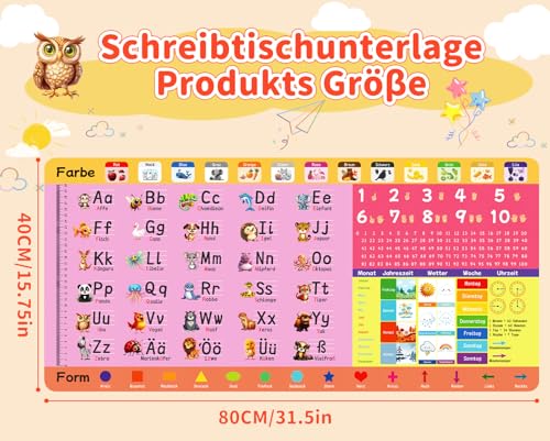 Niviy Schreibtischunterlage Kinder 80X40CM Tier ABC Lernen