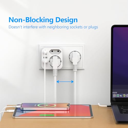 Doppelstecker für Steckdose,JSVER Steckdosenleiste mit USB 2Fach Steckdosenadapter(3680W 16A) mit 2 USB A und 2 USB C(5V/3.4A) Mehrfachstecker für Steckdose mit Schalter para iPad,iPhone Tablets