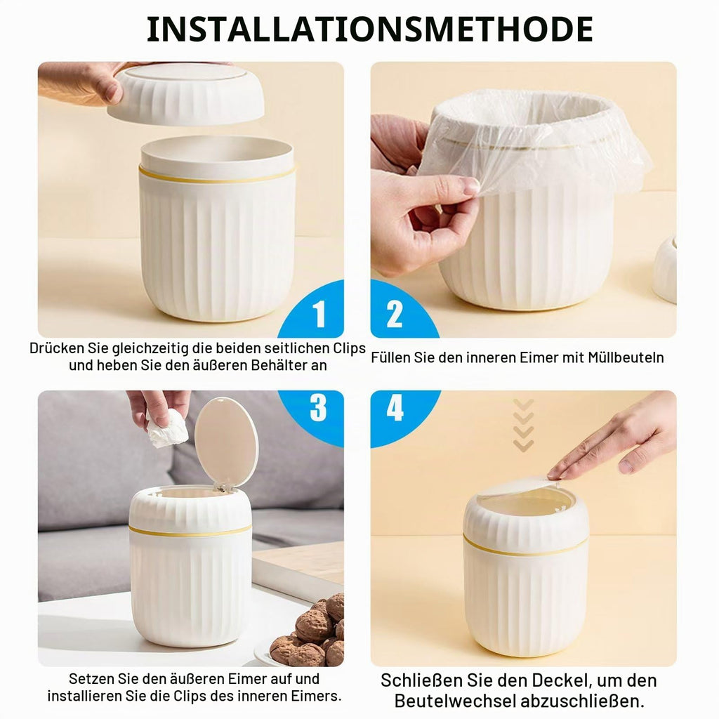 Tischmülleimer mit Deckel, 2L Kleiner Kosmetikeimer mit Aufpoppen