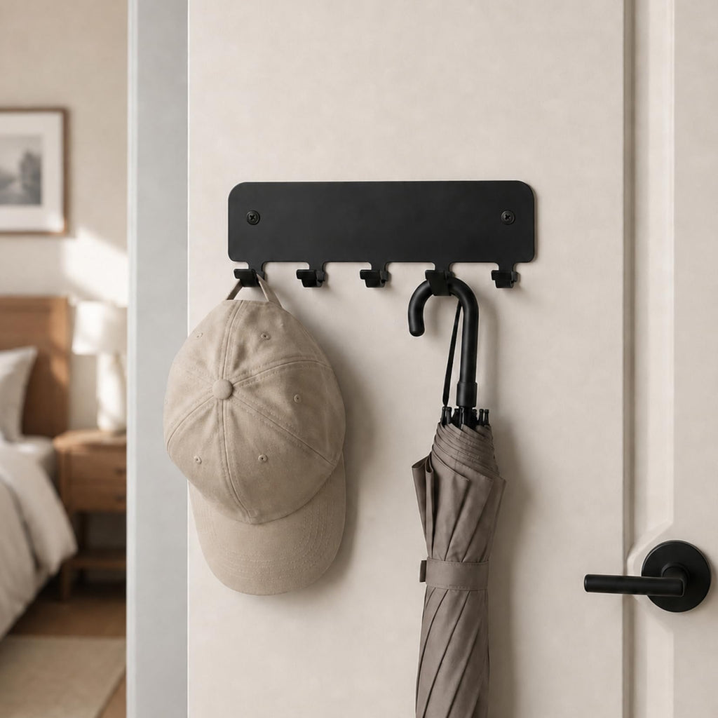Schwarze Schlüsselleiste 5 Haken, Wand Schlüsselboard für Küche Wohnzimmer