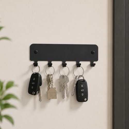 Schwarze Schlüsselleiste 5 Haken, Wand Schlüsselboard für Küche Wohnzimmer