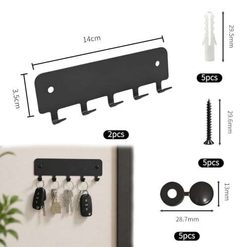 Schwarze Schlüsselleiste 5 Haken, Wand Schlüsselboard für Küche Wohnzimmer