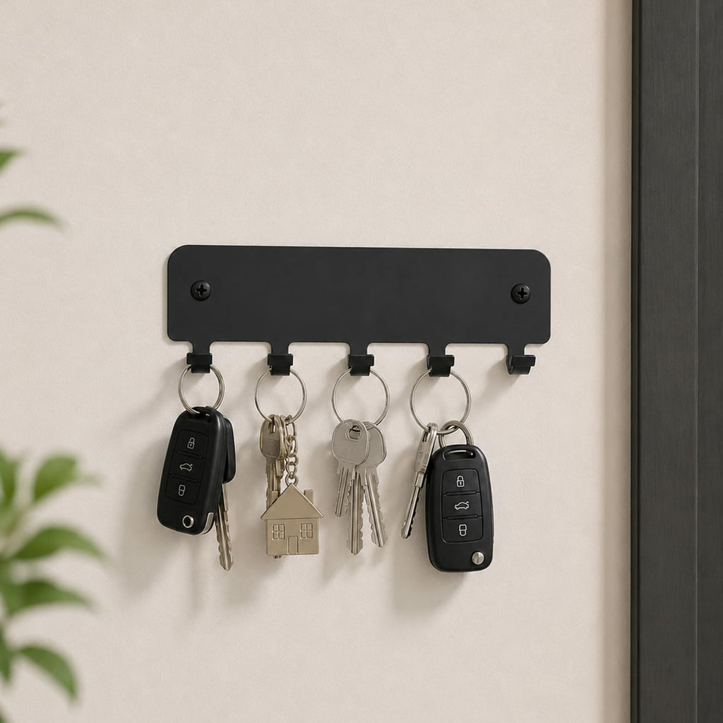 Schwarze Schlüsselleiste 5 Haken, Wand Schlüsselboard für Küche Wohnzimmer