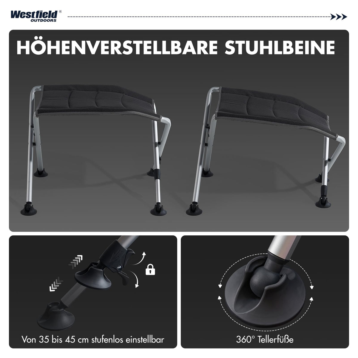 Westfield Outdoors Focus Camping Fußhocker faltbar höhenverstellbar 35-45cm