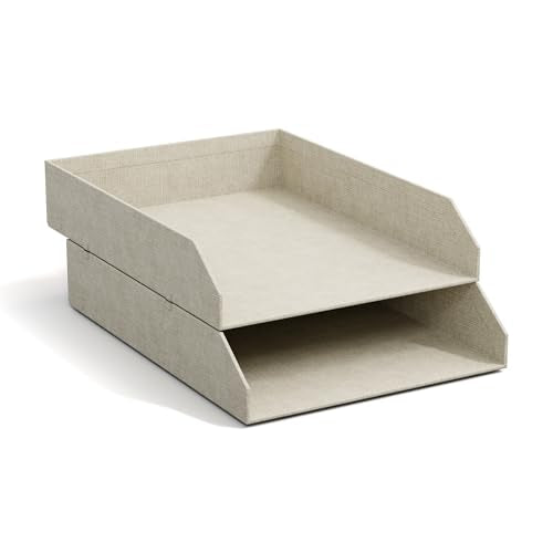 BIGSO Hakan 2er-Set Briefablage A4 – Aufbewahrungsbox stapelbar mit Griff – Schreibtischablage für Briefe, Dokumente & Unterlagen – Ordnungssystem aus Faserplatte mit Papier – Beige