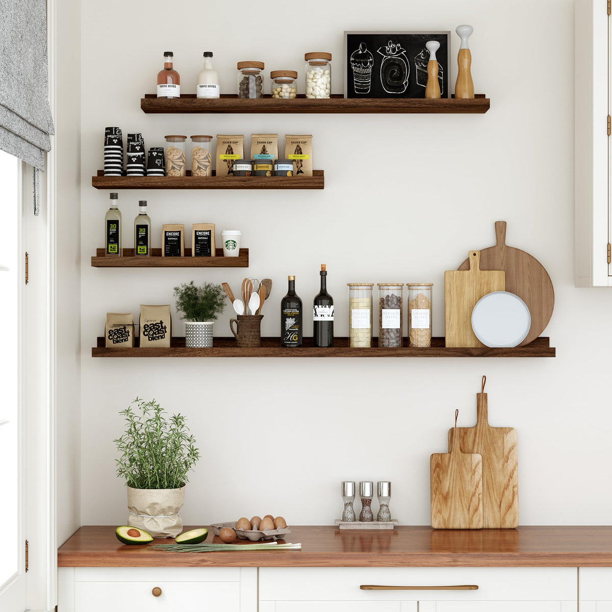 Feihorrm Wandregal, 2er Set, 40cm Schweberegal aus MDF Holz, Wandboard für Bilderrahmen und Dekorationen, Industriedesign, Geeignet für Arbeitszimmer, Schlafzimmer und Küche (Vintage Braun, 40 cm)