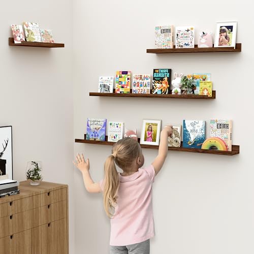 Feihorrm Wandregal, 2er Set, 40cm Schweberegal aus MDF Holz, Wandboard für Bilderrahmen und Dekorationen, Industriedesign, Geeignet für Arbeitszimmer, Schlafzimmer und Küche (Vintage Braun, 40 cm)
