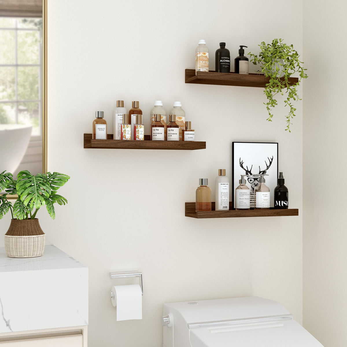 Feihorrm Wandregal, 2er Set, 40cm Schweberegal aus MDF Holz, Wandboard für Bilderrahmen und Dekorationen, Industriedesign, Geeignet für Arbeitszimmer, Schlafzimmer und Küche (Vintage Braun, 40 cm)