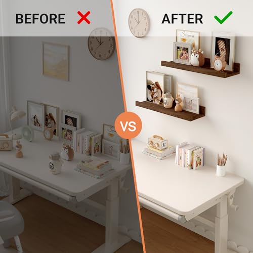 Feihorrm Wandregal, 2er Set, 40cm Schweberegal aus MDF Holz, Wandboard für Bilderrahmen und Dekorationen, Industriedesign, Geeignet für Arbeitszimmer, Schlafzimmer und Küche (Vintage Braun, 40 cm)