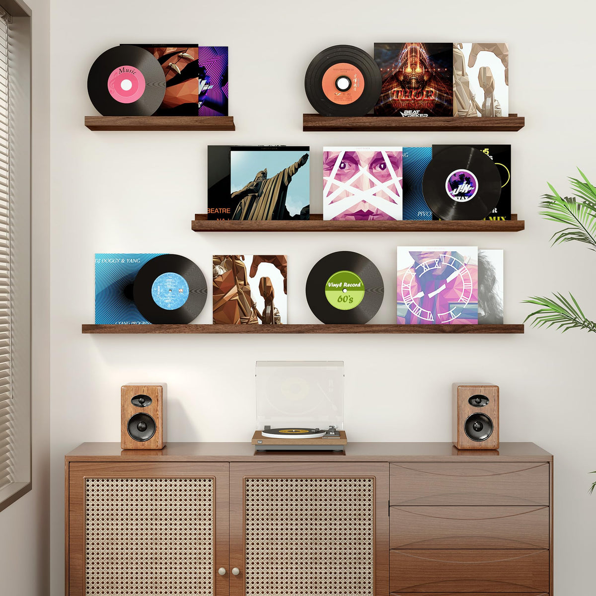 Feihorrm Wandregal, 2er Set, 40cm Schweberegal aus MDF Holz, Wandboard für Bilderrahmen und Dekorationen, Industriedesign, Geeignet für Arbeitszimmer, Schlafzimmer und Küche (Vintage Braun, 40 cm)