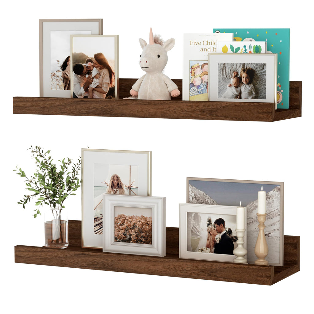 Feihorrm Wandregal, 2er Set, 40cm Schweberegal aus MDF Holz, Wandboard für Bilderrahmen und Dekorationen, Industriedesign, Geeignet für Arbeitszimmer, Schlafzimmer und Küche (Vintage Braun, 40 cm)