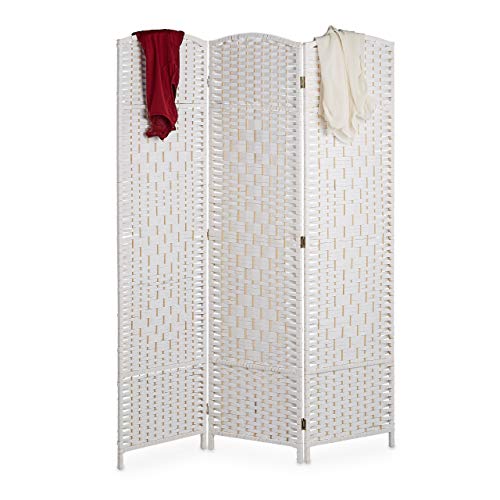 Relaxdays Paravent 3-teilig, HxB: 170 x 120 cm, Faltbarer Raumtrenner, Sichtschutz, Holz & Papierseil, versch. Farben