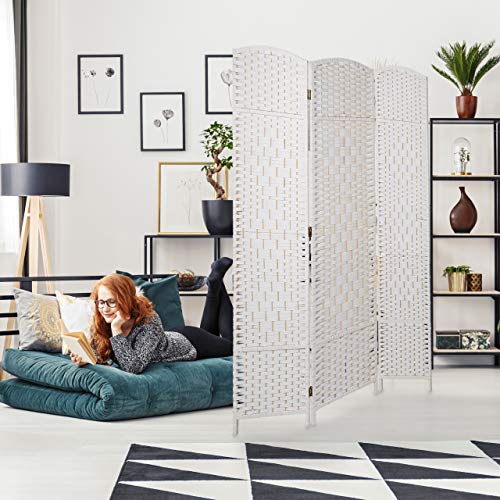 Relaxdays Paravent 3-teilig, HxB: 170 x 120 cm, Faltbarer Raumtrenner, Sichtschutz, Holz & Papierseil, versch. Farben