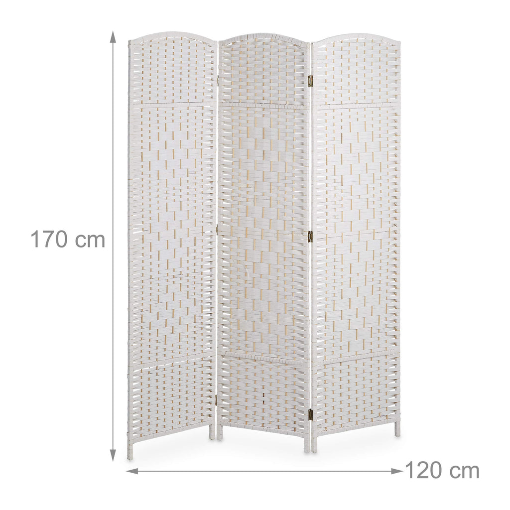 Relaxdays Paravent 3-teilig, HxB: 170 x 120 cm, Faltbarer Raumtrenner, Sichtschutz, Holz & Papierseil, versch. Farben