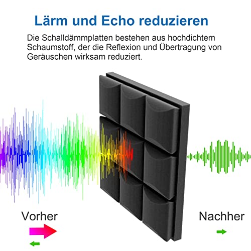 12 Stück Akustikschaumstoff Schalldämmung Selbstklebend 5CM Schaumstoffplatte Schallabsorber Schalldämmung Wand Noppenschaumstoff Schallschutzmatte für Tonstudio, Arbeitszimmer 5CM