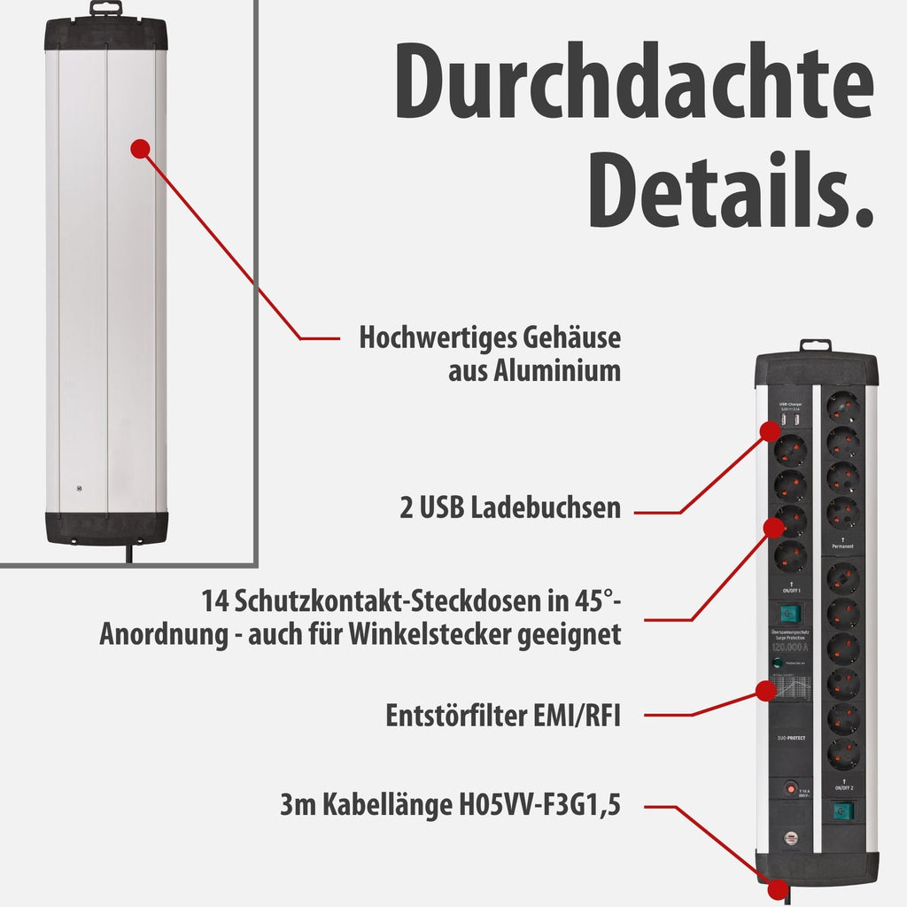 Brennenstuhl Premium-Protect-Line Gaming-Steckdosenleiste 14-Fach, 3m