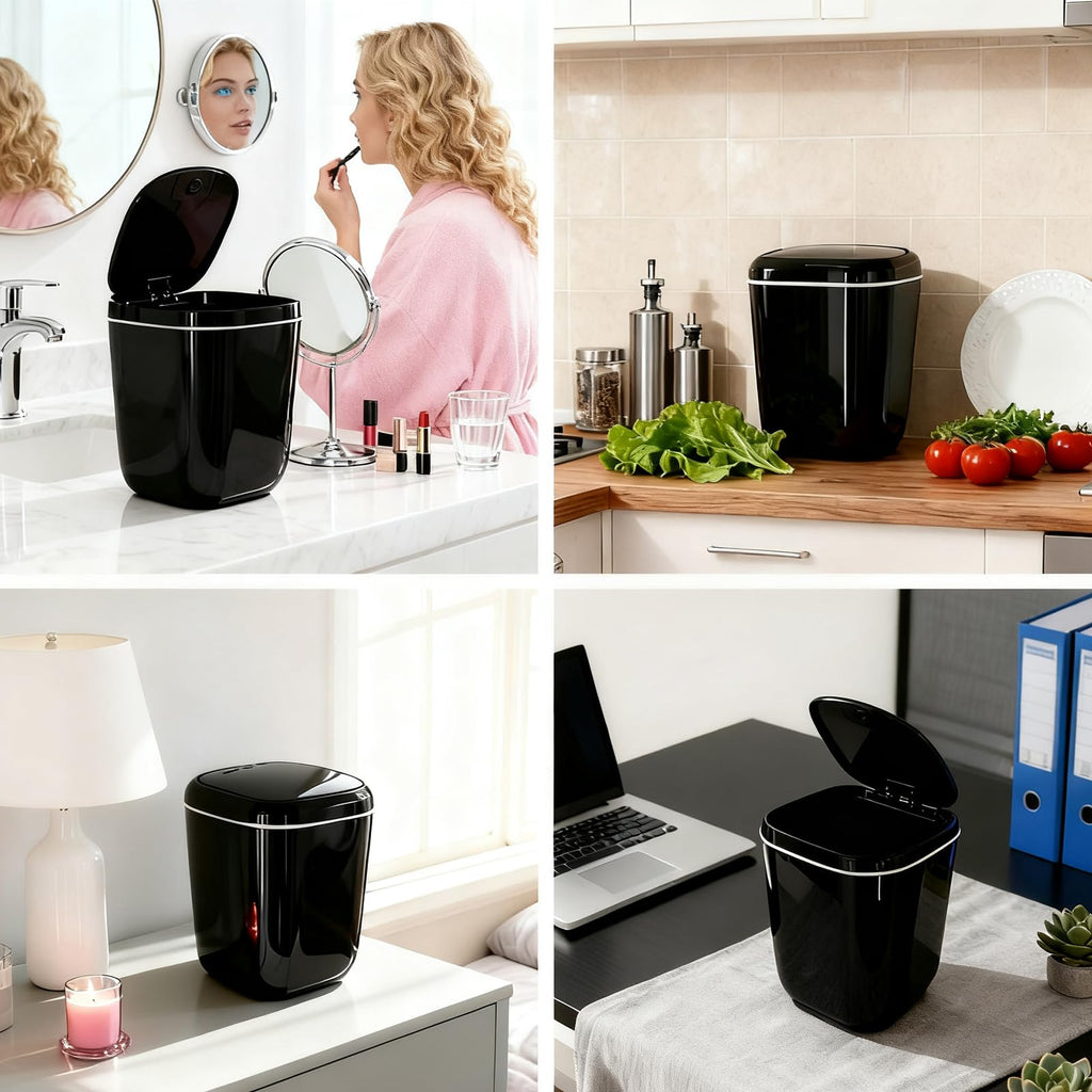 Schwarz Tischmülleimer Klein mit Deckel 2.3L,Mini Tischabfalleimer