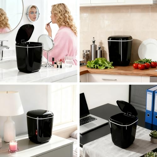 Schwarz Tischmülleimer Klein mit Deckel 2.3L,Mini Tischabfalleimer