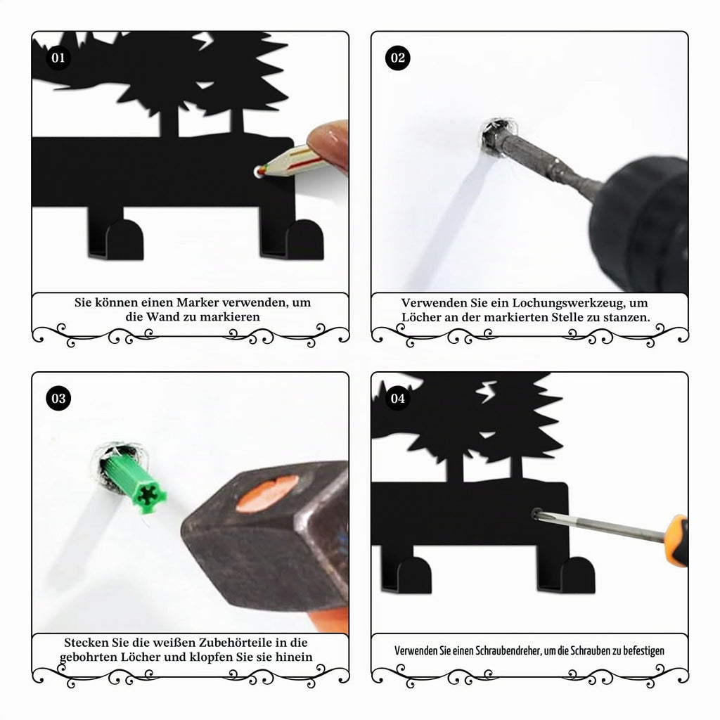 Key Holder Wall Mounted Key Hooks, Black Metal Key Rack Hooks, The Great Grove, Mountain Theme Wall Decoration Hooks, With 7 Hooks, Applicable to Front Doors, Lobby,Corridor, Offices (12 IN)