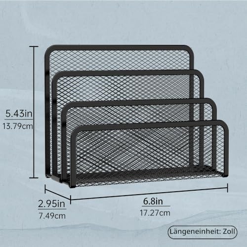 SUPEASY 3 Fächer Briefhalter - Mesh Metall Dokumentenhalter für Schreibtisch, Desktop Mail Halter und Briefablage (Schwarz)
