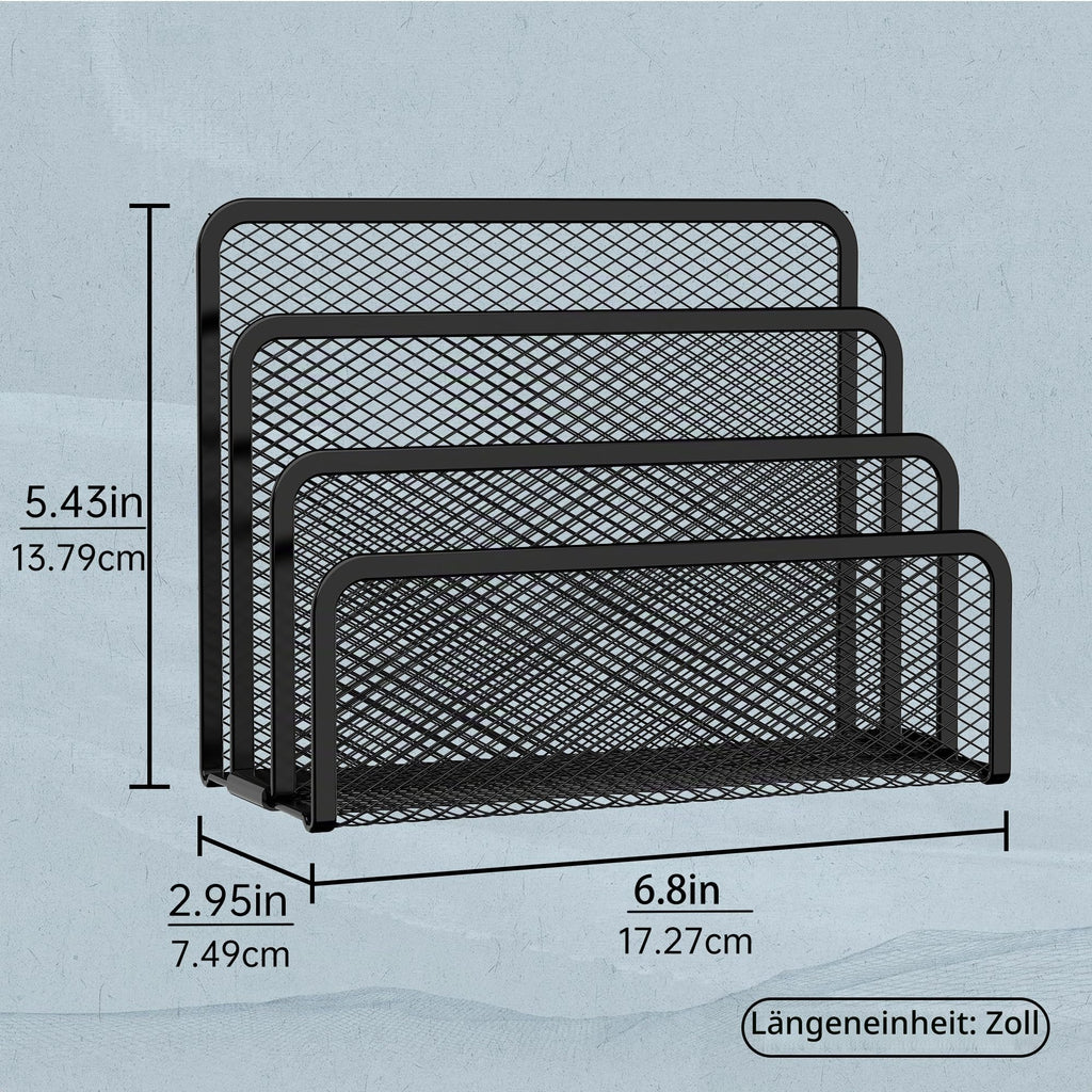 SUPEASY 3 Fächer Briefhalter - Mesh Metall Dokumentenhalter für Schreibtisch, Desktop Mail Halter und Briefablage (Schwarz)