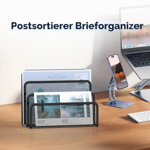 SUPEASY 3 Fächer Briefhalter - Mesh Metall Dokumentenhalter für Schreibtisch, Desktop Mail Halter und Briefablage (Schwarz)