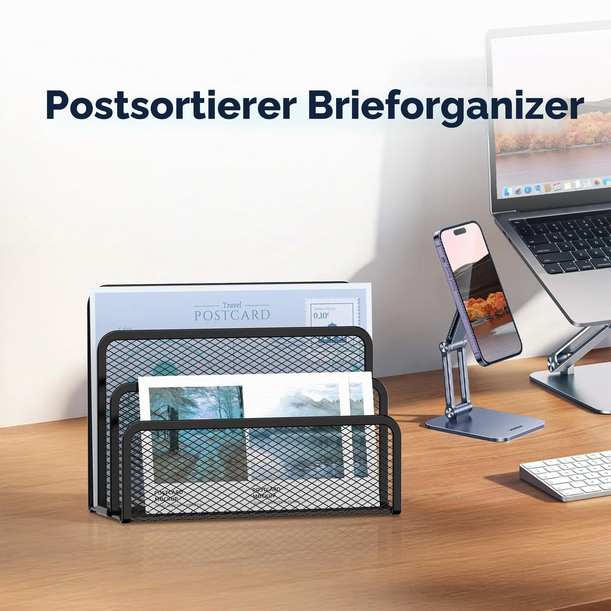 SUPEASY 3 Fächer Briefhalter - Mesh Metall Dokumentenhalter für Schreibtisch, Desktop Mail Halter und Briefablage (Schwarz)