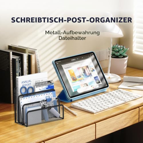 SUPEASY 3 Fächer Briefhalter - Mesh Metall Dokumentenhalter für Schreibtisch, Desktop Mail Halter und Briefablage (Schwarz)