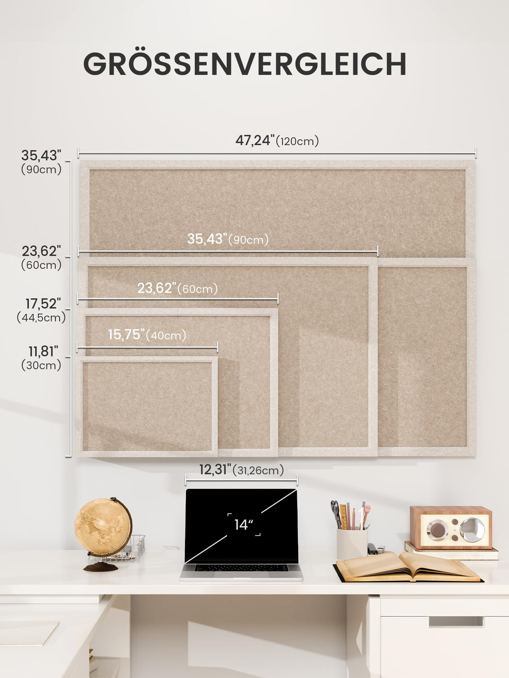 Fluxynara 60 x 43,5 cm Korktafel-Alternative, Dunkles Taupe