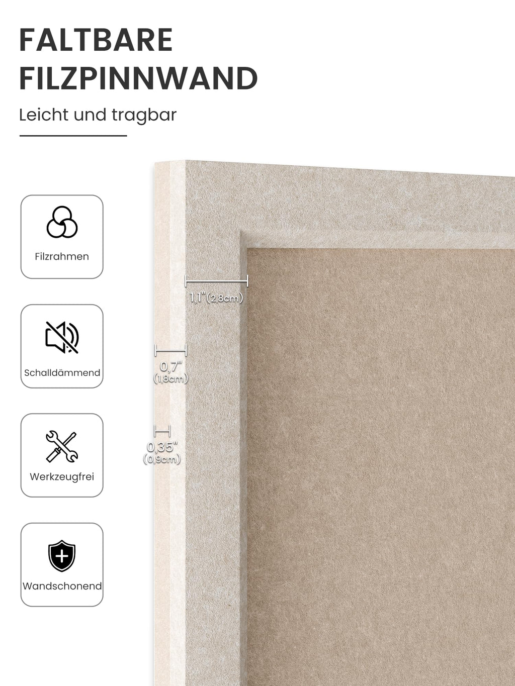 Fluxynara 60 x 43,5 cm Korktafel-Alternative, Dunkles Taupe