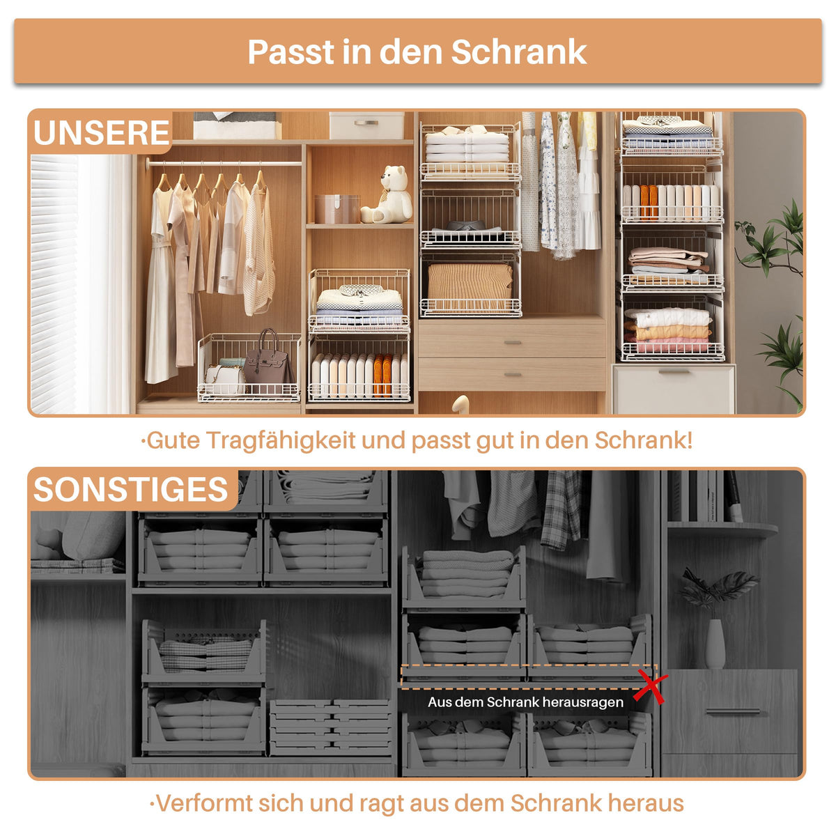 Kleiderschrank Organizer, 4 Stück Metall Aufbewahrungsbox, Weiß