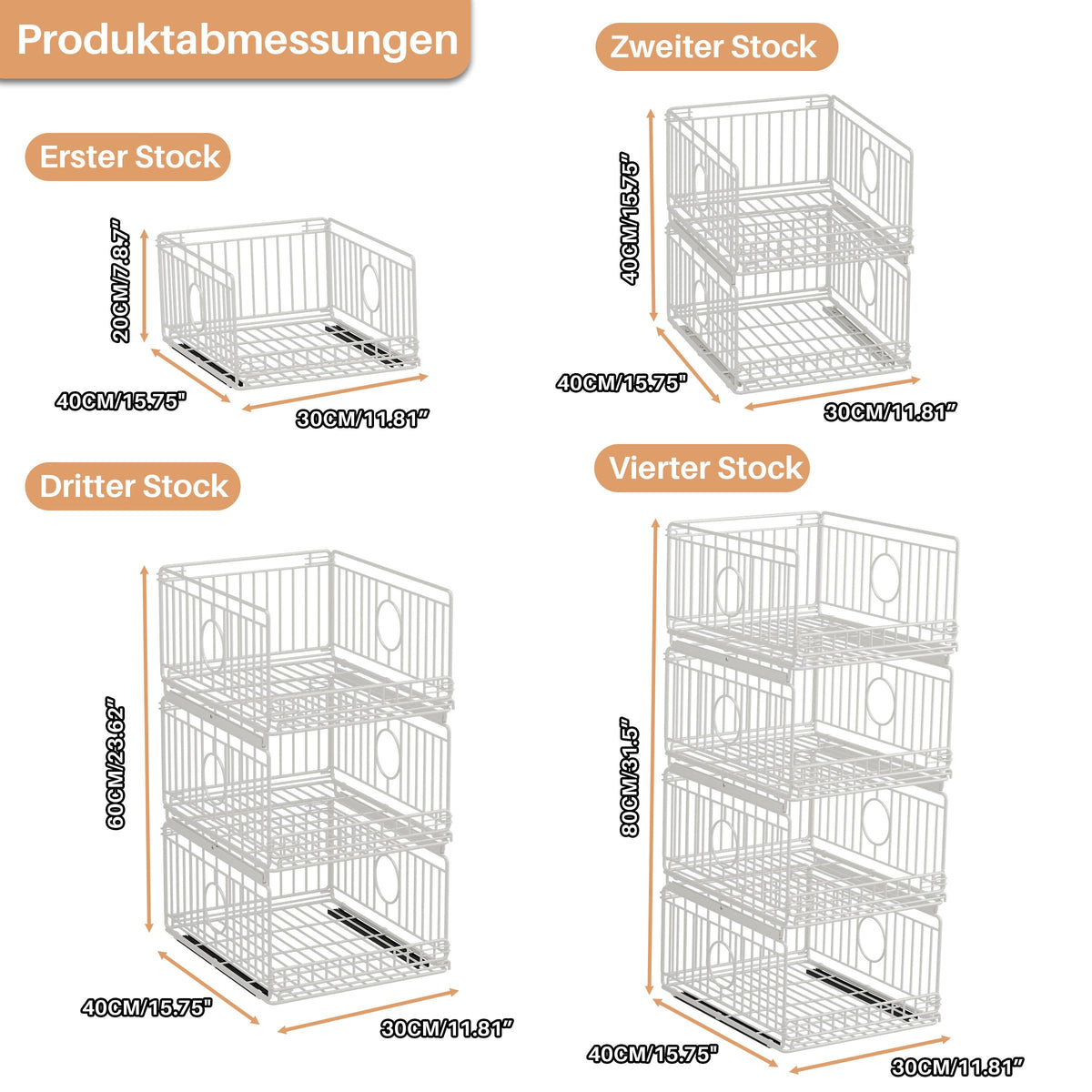 Kleiderschrank Organizer, 4 Stück Metall Aufbewahrungsbox, Weiß