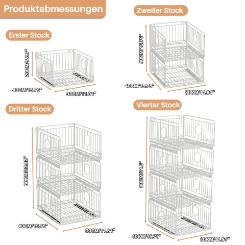 Kleiderschrank Organizer, 4 Stück Metall Aufbewahrungsbox, Weiß